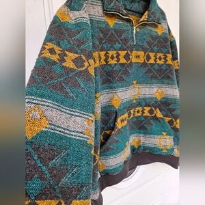 Men's Geometric Aztec Pattern Sweater - Teal and Yellow